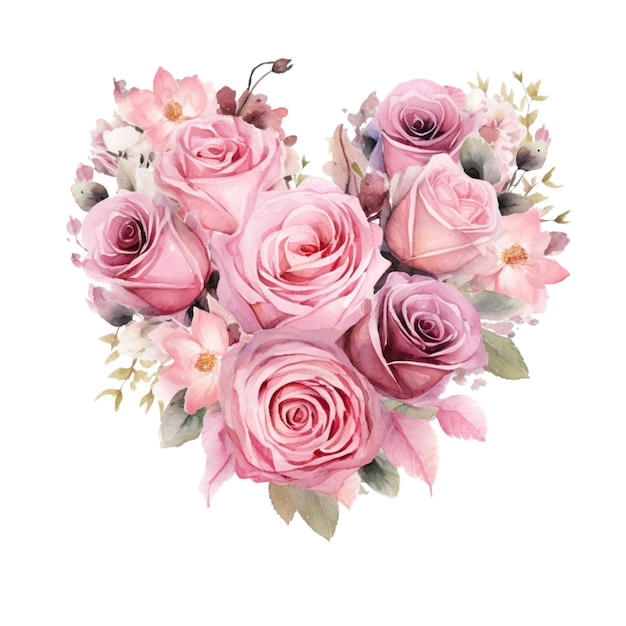A pink bouquet of roses is in a heart shape.