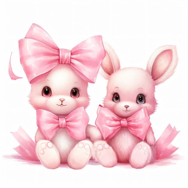 Foto pink bow bears and bunnies clipart isolated on whit