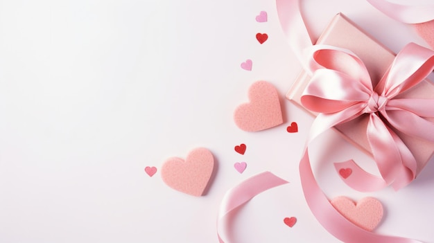 a pink bow and hearts on a white background