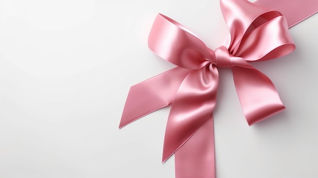 A pink bow with a pink ribbon is tied to a white background.