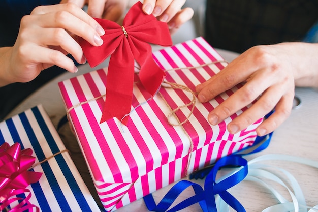 Pink box decorating with red bow