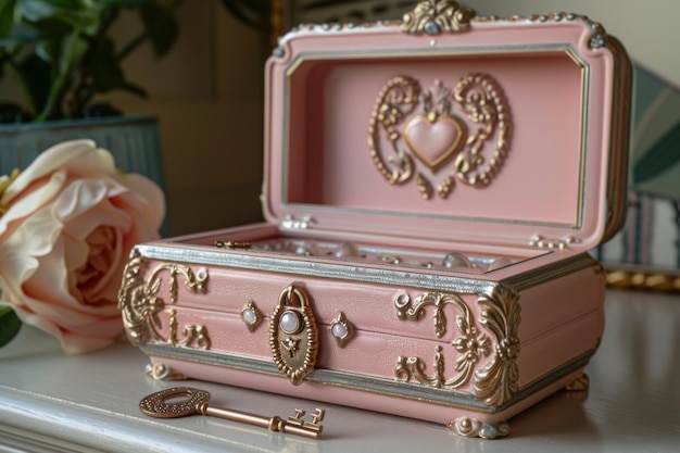 Pink Box and Flower on Table