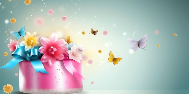 A pink box with a butterfly on it