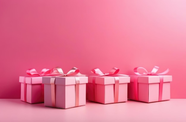 розовая коробка с белым луком сидит на розовом фоне