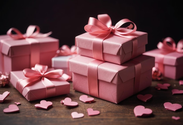 pink boxes with hearts on a table