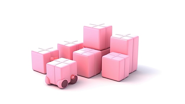 Pink boxes with wheels on a white background