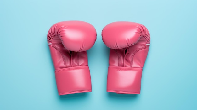 Pink boxing gloves on blue background Concept of female cancer disease Created with Generative AI technology