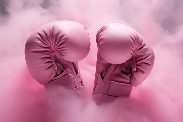 Pink boxing gloves in the fog