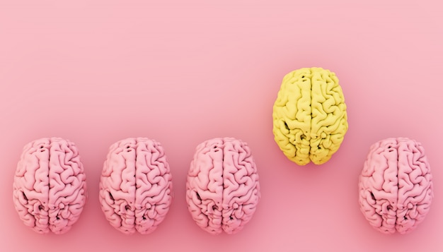 Pink brain collection with one on yellow