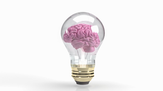 Розовый мозг в лампочке для творческой или бизнес-концепции 3d-рендеринга