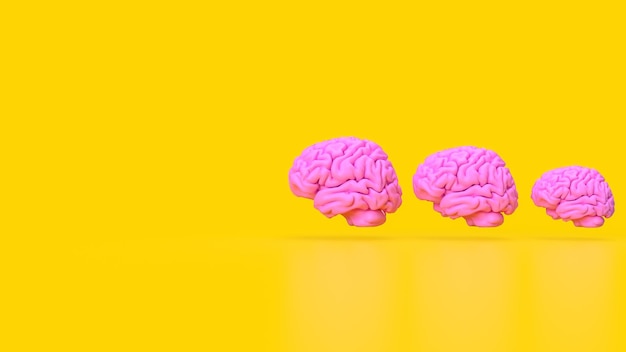 The pink Brain on yellow Background 3d rendering