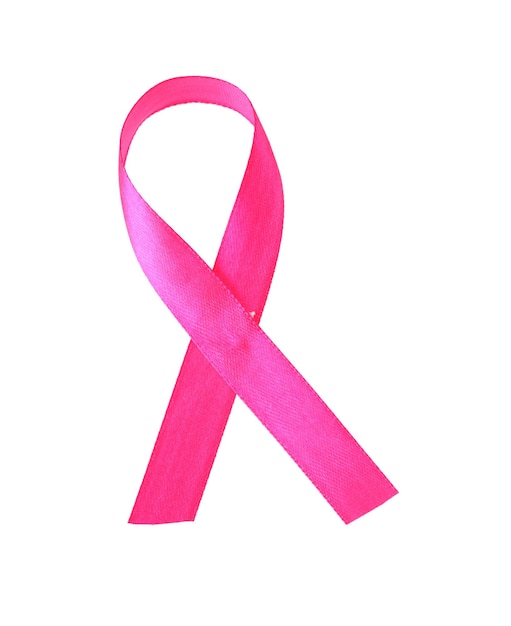 Photo pink breast cancer ribbon isolated on white