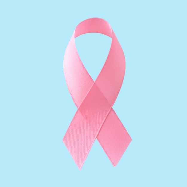 Pink breast cancer ribbon on white