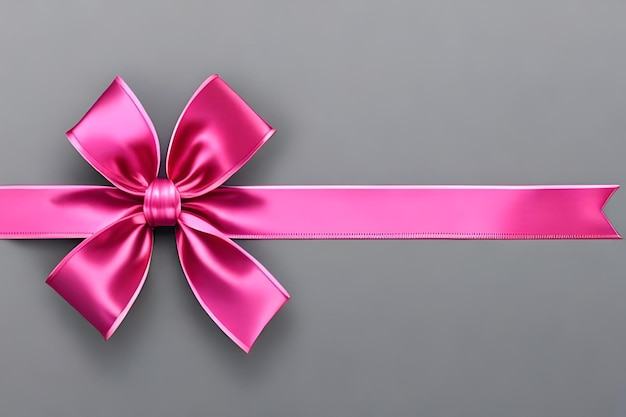 Pink bright ribbon bow tape isolated on transparent background top view copy space for gift greeting card
