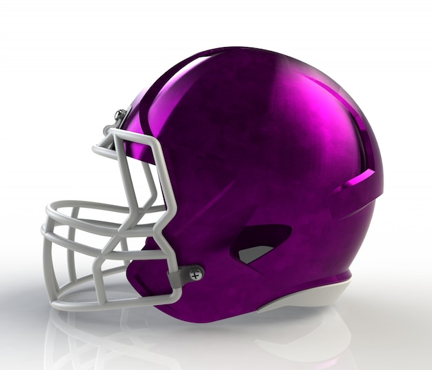 Pink brushed galvanized american football helmet side view with detailed clipping path, 3D rendering