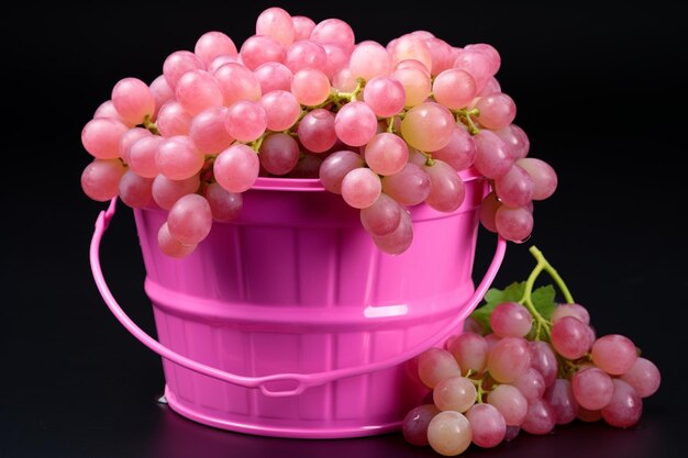 A pink bucket full of green sweet grapes high quality photo