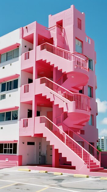 розовое здание с розовой лестницей и розовое строительство с розовым лестницом