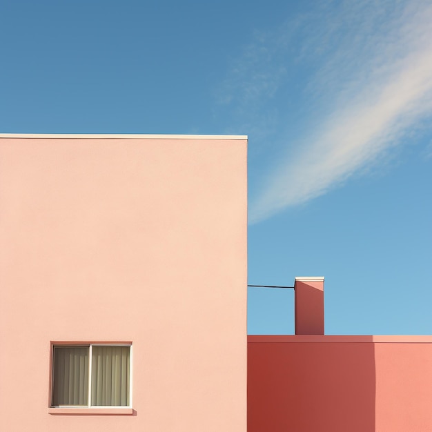 a pink building with a pink wall and a window on the side