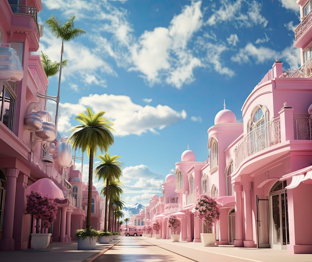 pink buildings in the city