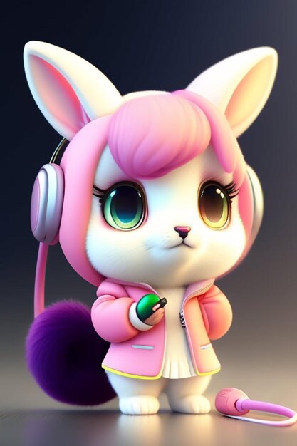 A pink bunny with a pink jacket and pink eyes.