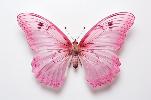Розовая бабочка на белом фоне лаконична и грациозно захватывающая