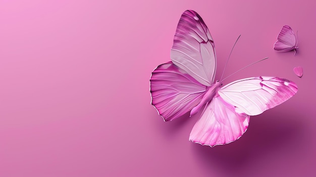 Pink butterfly isolated on a pink background The butterfly has a white outline and a pink heartshaped marking on its wings