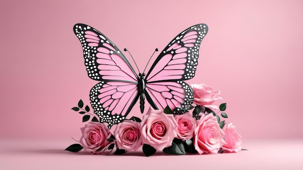 Pink Butterfly on Pink Roses