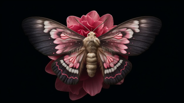 Розовая бабочка сидит на красивых цветах, светящаяся иллюстративная картинка, созданная искусственным интеллектом