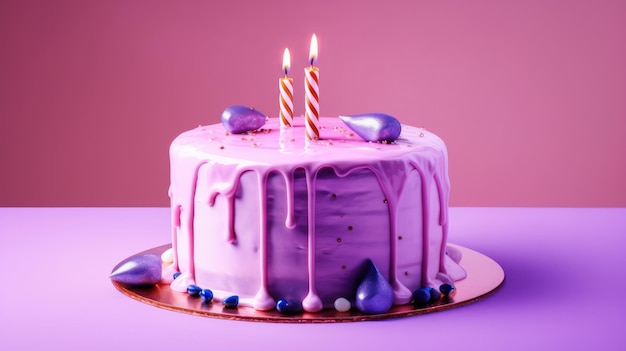 A pink cake with the number 2 on it