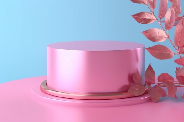 A pink cake with a pink cover and a pink flower on the left.