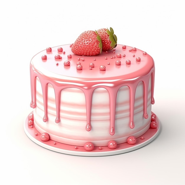 A pink cake with a strawberry on top