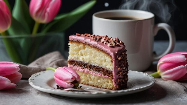 Pink cake on a wooden table