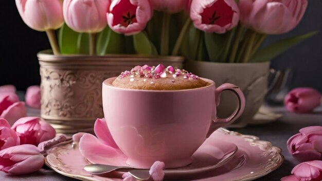 Pink cake on a wooden table