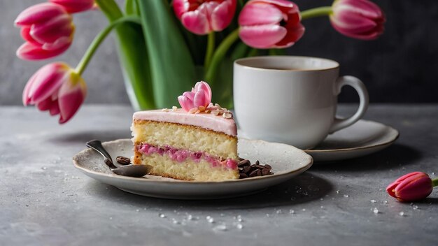 Pink cake on a wooden table