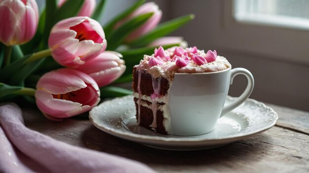 Pink cake on a wooden table