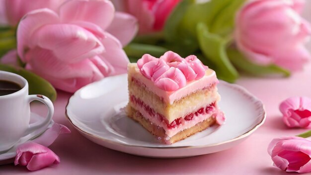 Pink cake on a wooden table