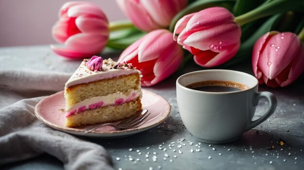 Pink cake on a wooden table