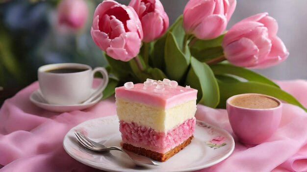 Pink cake on a wooden table