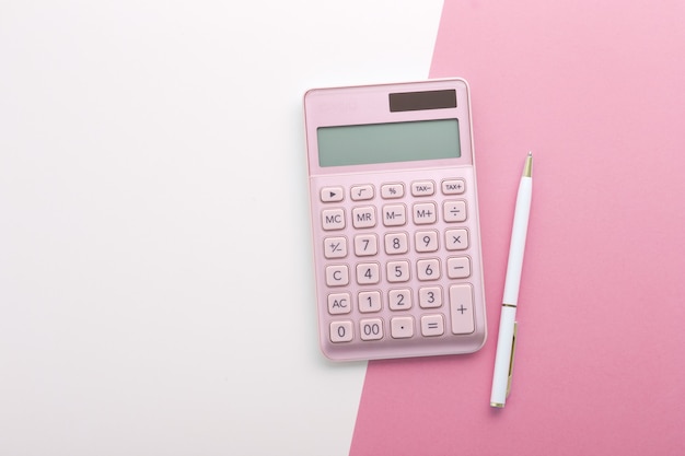 Pink calculator with pen background