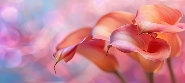 Pink calla lilies with a soft dreamy background