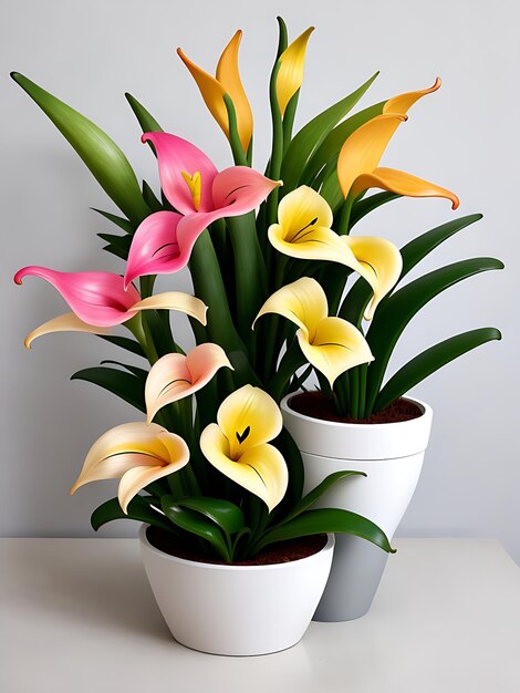 Pink Calla Lily and Yellow Kalanchoe in Flower Pot Vibrant Floral Duo for Product Showcase