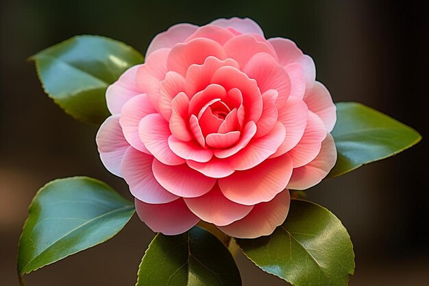 Foto fiore di camelia rosa su uno sfondo sfocato