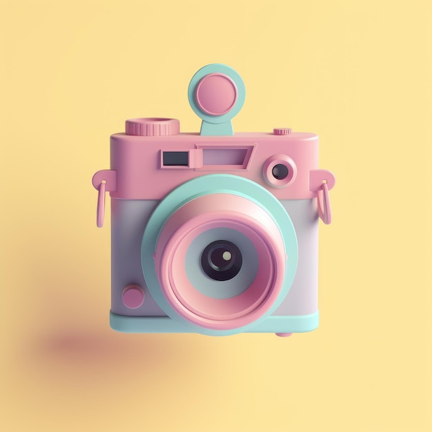 A pink camera on yellow background