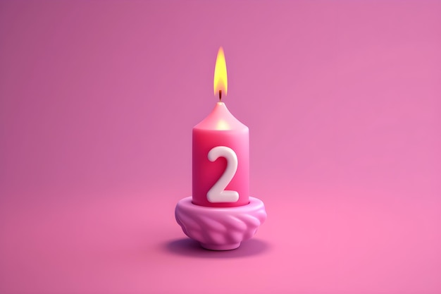 Photo a pink candle with the number 2 on it