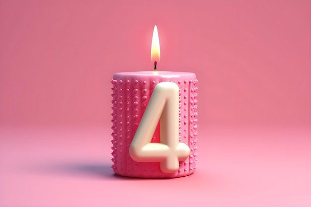 Photo a pink candle with the number 4 on it