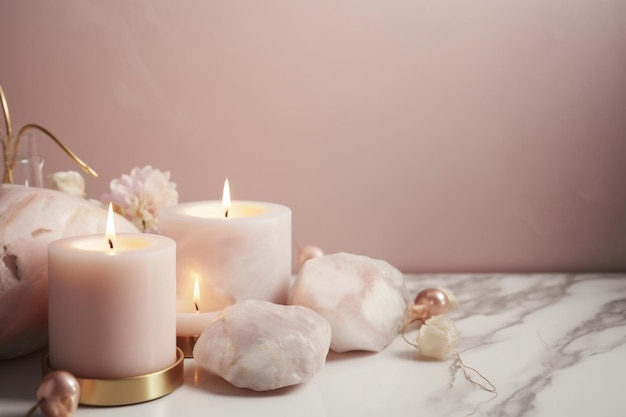 Pink candles with a pink background and a pink background