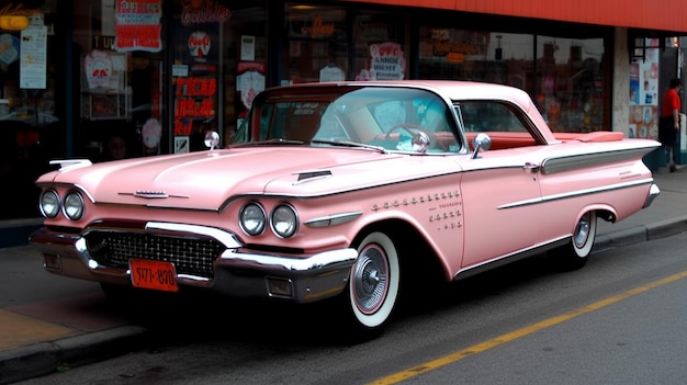 A pink car that says'50s'on it