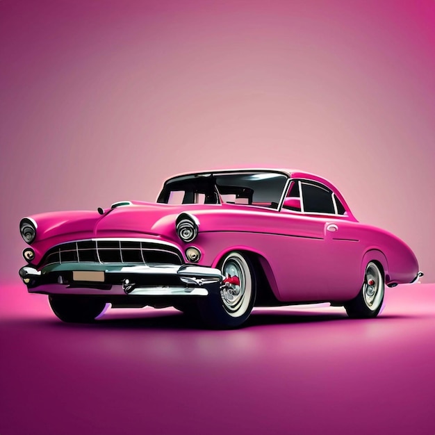 Pink car with big bow isolated on pink background