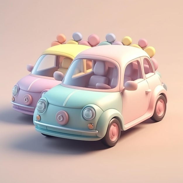 A pink car with colorful balloons on the top