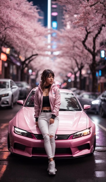 pink car with a pink hood